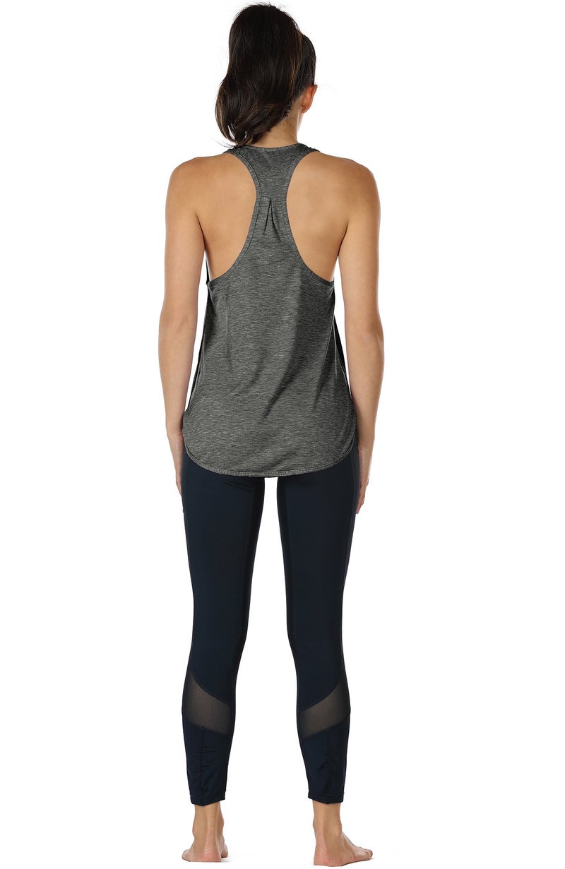 icyzone Workout Tank Tops for Women - Athletic Yoga Tops, Racerback Running Tank Top Loose Fit (L, Charcoal/Army) - Image 3